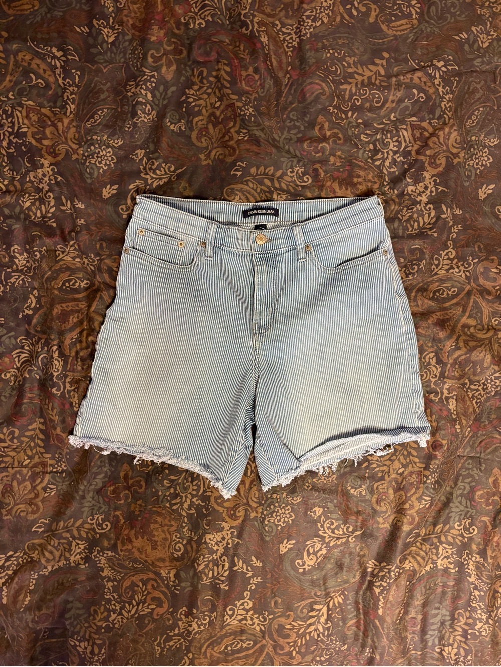 Calvin Klein Jeans Light Blue Pinstripe High-Rise Denim Shorts